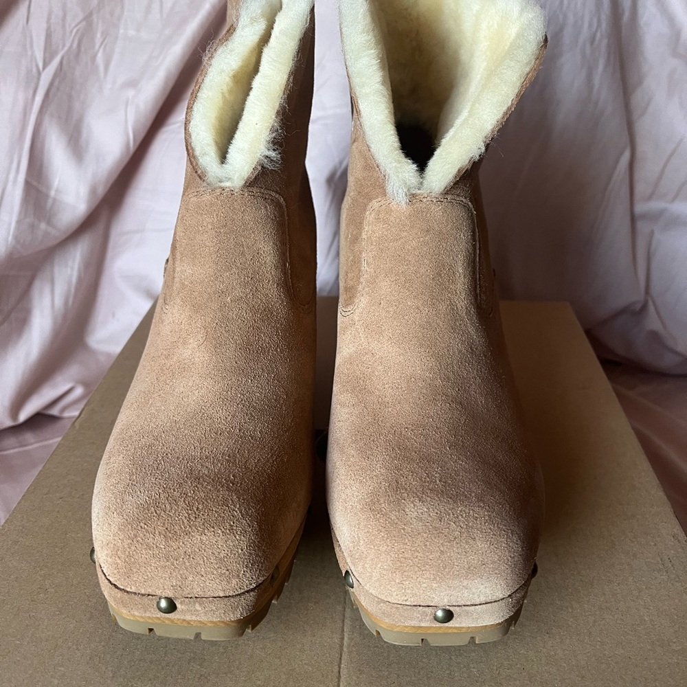 UGG Chestnut Suede Shearling Platform Booties